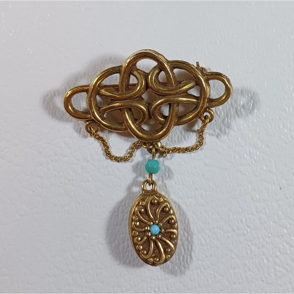 Vintage Gold Tone Twist Knot  Dangle Brooch Pin